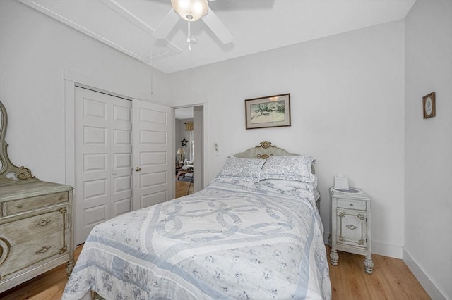 3 Chipmunk Trl Unit 3, Westford, MA 01886 - bedroom with attic access, wood finished floors, a closet, and ceiling fan