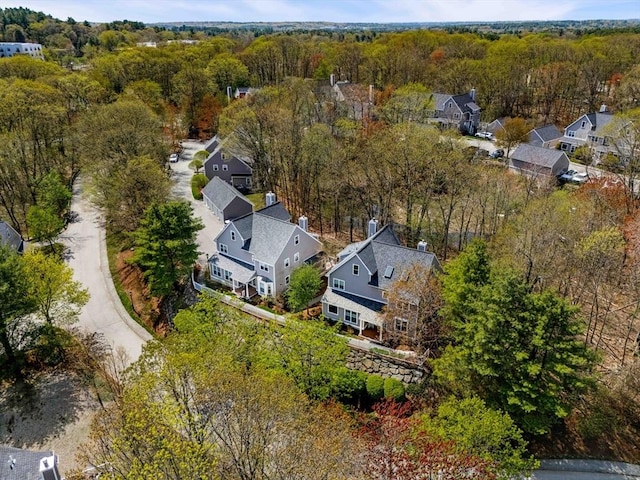 birds eye view of property featuring a view of trees and a residential view