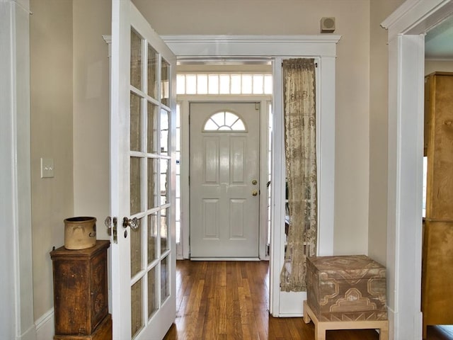 entrance foyer featuring french doors and dark wood-type flooring