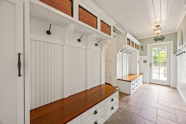 mudroom with crown molding