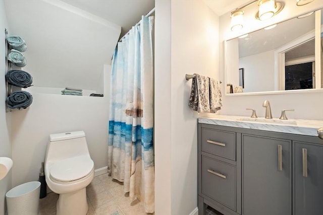 11 Brunswick St, Marshfield, MA 02050 - full bath with vanity, toilet, tile patterned flooring, baseboards, and a shower with shower curtain