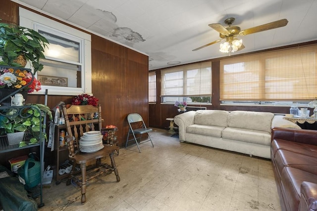 5 Cranmore, Boston, MA 02136 - living area with a ceiling fan, tile patterned floors, and wood walls