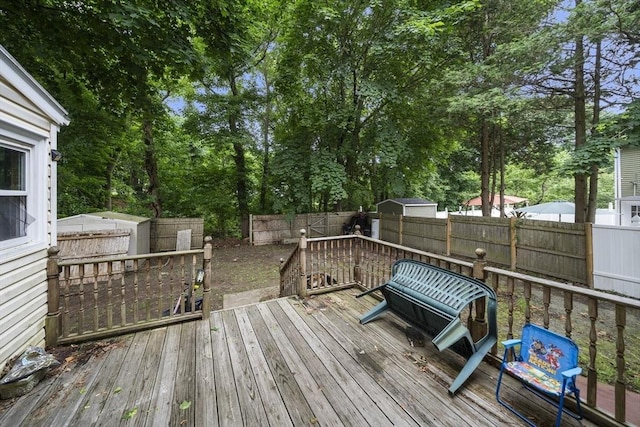 5 Cranmore, Boston, MA 02136 - wooden terrace featuring a fenced backyard, a storage shed, and view of scattered trees