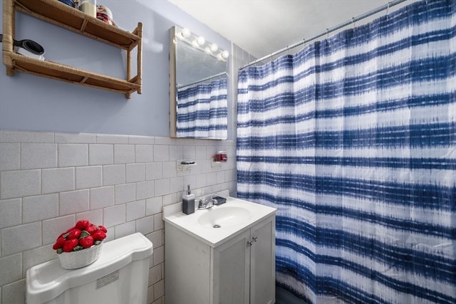 5 Cranmore, Boston, MA 02136 - bathroom with vanity, tile walls, and curtained shower