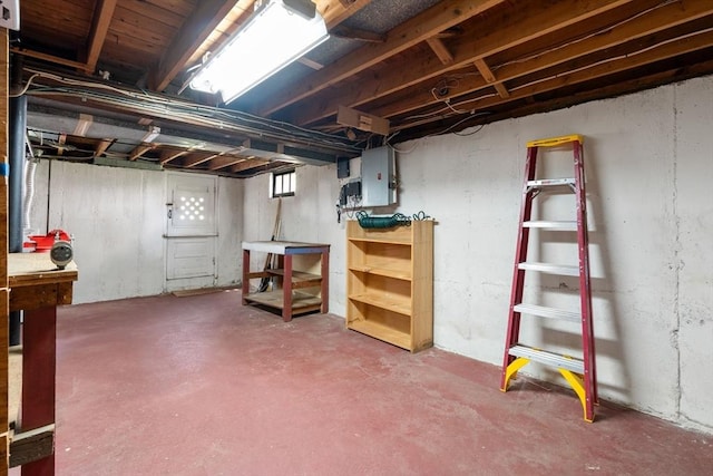 basement featuring electric panel