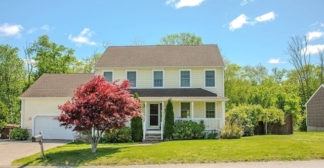 350 Millers Ln, Somerset, MA 02726 - colonial home with a porch, an attached garage, a front yard, and driveway