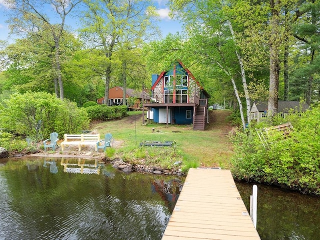 11 Grove Point Rd, Wales, MA 01081 - dock with stairway, a lawn, and a deck with water view