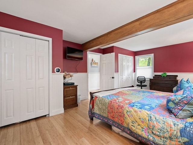 11 Grove Point Rd, Wales, MA 01081 - bedroom with wood finished floors, wainscoting, and beam ceiling