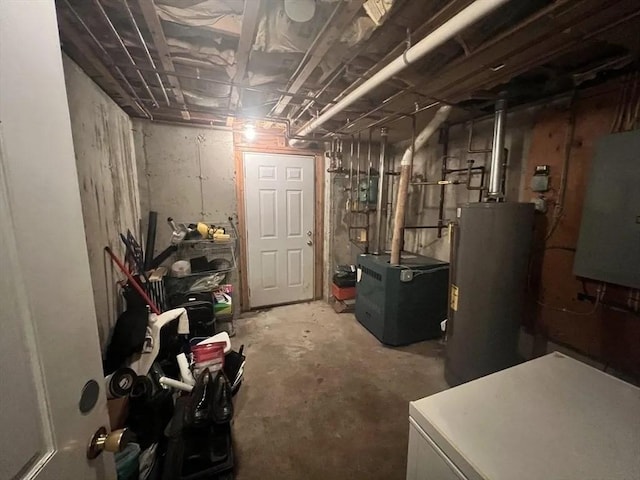 basement featuring gas water heater