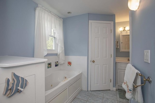 374 Forest St, Raynham, MA 02767 - full bathroom with vanity, a whirlpool tub, and tile patterned flooring
