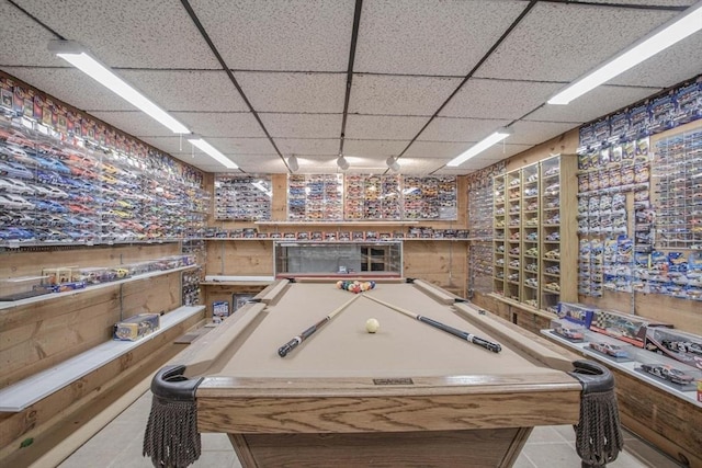 374 Forest St, Raynham, MA 02767 - game room featuring a paneled ceiling, tile patterned floors, and billiards