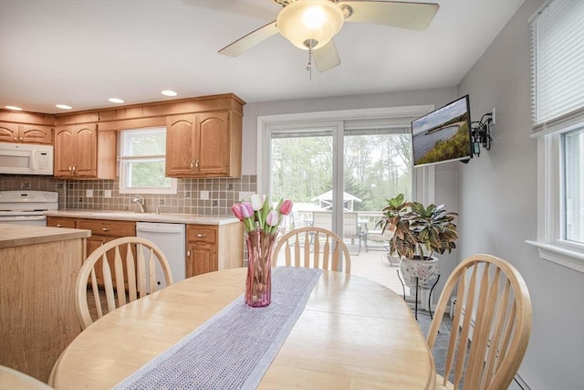 374 Forest St, Raynham, MA 02767 - dining room featuring ceiling fan and recessed lighting