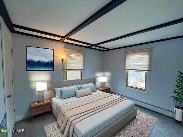 bedroom with baseboards and a baseboard heating unit