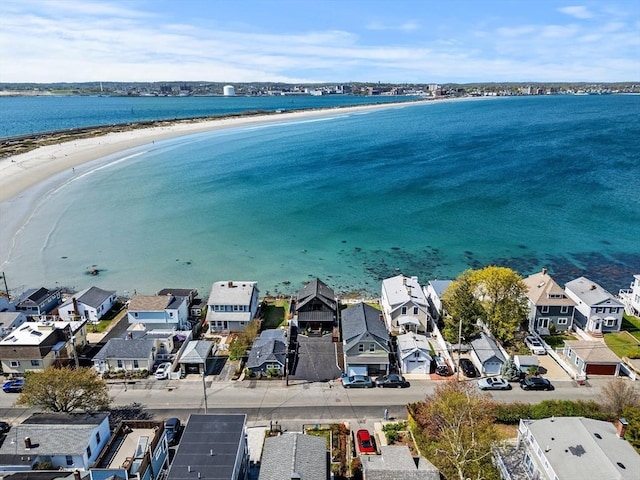 aerial view with a water view and a residential view