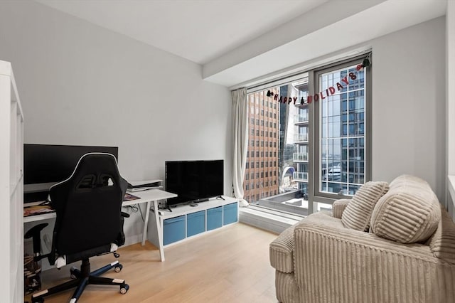 office space with light hardwood / wood-style floors