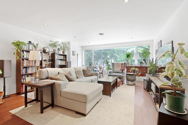 living room with light hardwood / wood-style floors