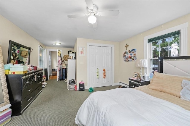 251 Main St, Ashland, MA 01721 - carpeted bedroom featuring baseboard heating, a closet, and ceiling fan