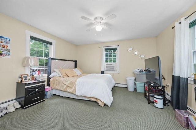 251 Main St, Ashland, MA 01721 - carpeted bedroom with a baseboard radiator, cooling unit, and ceiling fan