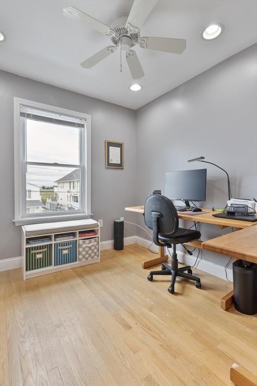 13 11th St W, Salisbury, MA 01952 - office space featuring wood finished floors, baseboards, ceiling fan, and recessed lighting
