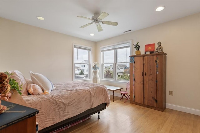 13 11th St W, Salisbury, MA 01952 - bedroom with baseboards, light wood-style floors, recessed lighting, and ceiling fan
