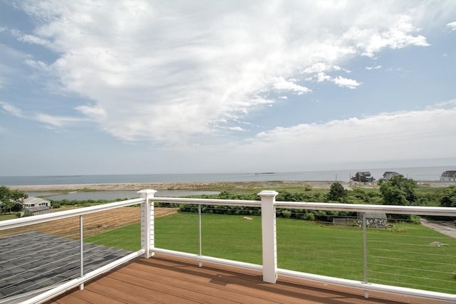 119 Mann Hill Rd, Scituate, MA 02066 - wooden deck featuring a water view and a lawn