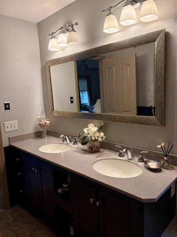 bathroom with vanity and tile patterned flooring