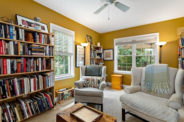 15 Berrywood Ct Unit 15, Bourne, MA 02532 - living area featuring carpet floors, a ceiling fan, and a healthy amount of sunlight