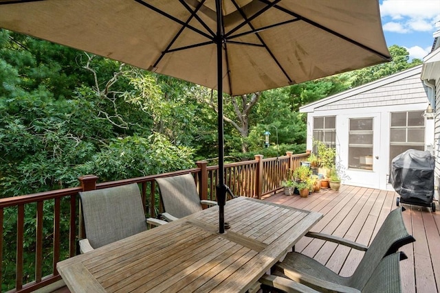 15 Berrywood Ct Unit 15, Bourne, MA 02532 - wooden deck with area for grilling and outdoor dining space