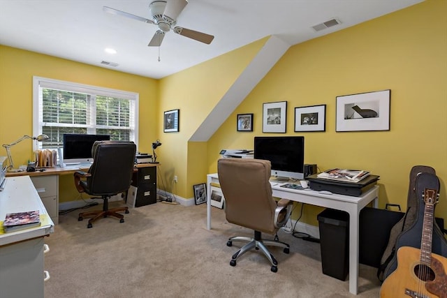 15 Berrywood Ct Unit 15, Bourne, MA 02532 - home office with a ceiling fan, baseboards, visible vents, and carpet