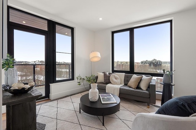 1515 Commonwealth Ave Unit 302, Boston, MA 02135 - living room featuring healthy amount of natural light, light wood-style flooring, and recessed lighting
