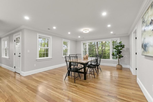 315 Maple Ave, Shrewsbury, MA 01545 - dining area with recessed lighting, light wood finished floors, ornamental molding, and baseboards