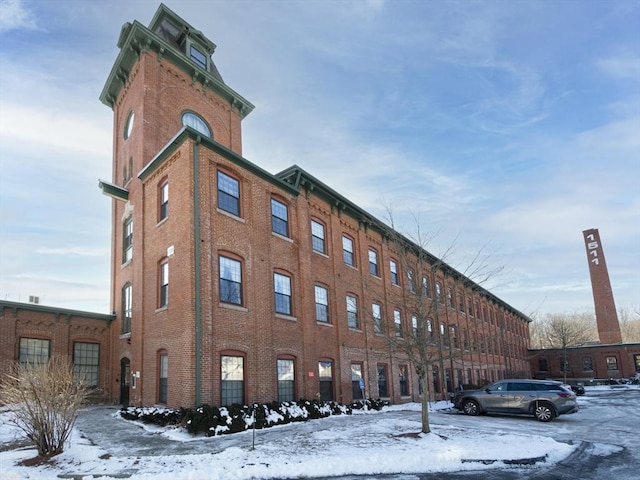 view of snow covered building