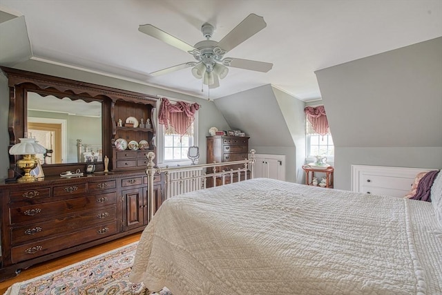 27 Carrlyn Rd, Brockton, MA 02301 - bedroom with light wood-style flooring, a ceiling fan, and vaulted ceiling