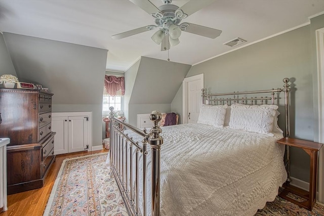 27 Carrlyn Rd, Brockton, MA 02301 - bedroom featuring light wood-style floors, a ceiling fan, visible vents, lofted ceiling, and baseboards