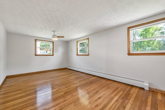 21 Gile St, Haverhill, MA 01830 - unfurnished room featuring a baseboard heating unit, light wood-style flooring, baseboards, and ceiling fan