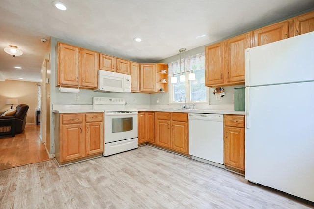 15 Ashlee Gln, Lynn, MA 01904 - kitchen with white appliances, light countertops, a sink, light wood-type flooring, and recessed lighting