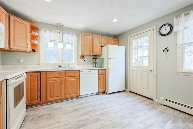 15 Ashlee Gln, Lynn, MA 01904 - kitchen featuring white appliances, a sink, a baseboard radiator, healthy amount of natural light, and recessed lighting