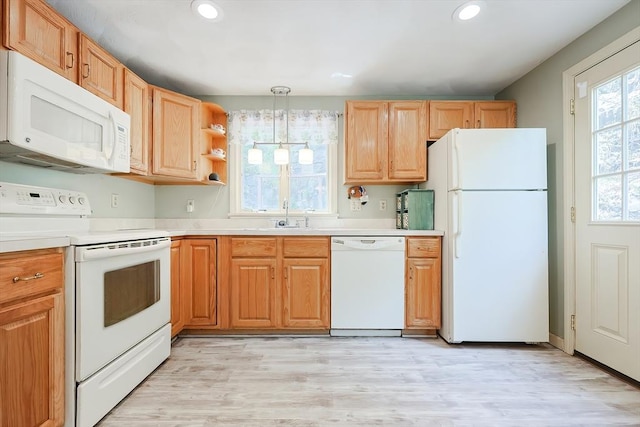 15 Ashlee Gln, Lynn, MA 01904 - kitchen with white appliances, a sink, recessed lighting, light countertops, and light wood-style flooring