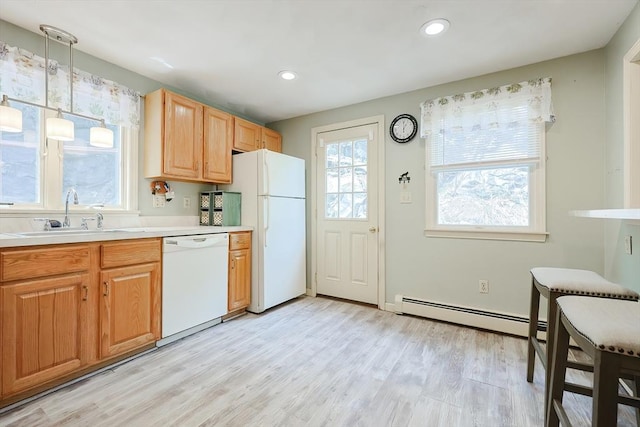 15 Ashlee Gln, Lynn, MA 01904 - kitchen featuring white appliances, a sink, baseboard heating, light countertops, and recessed lighting