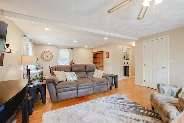 15 Ashlee Gln, Lynn, MA 01904 - living room featuring light wood-type flooring, ceiling fan, and recessed lighting