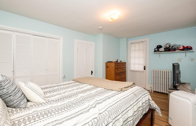 35 Locust St Unit 3, Danvers, MA 01923 - bedroom featuring radiator, light wood finished floors, and a closet
