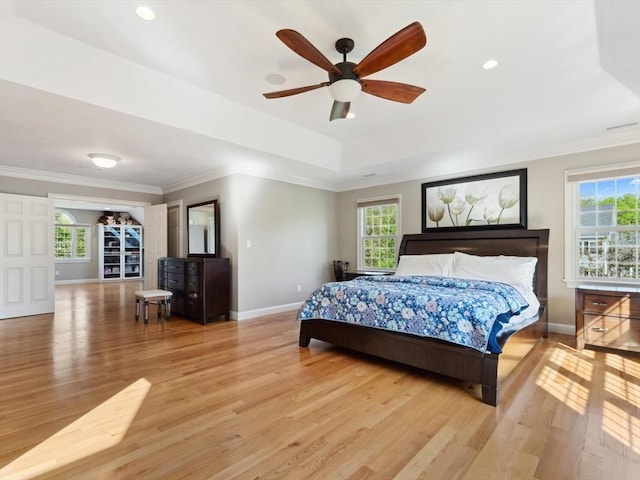 231 Gulf St, Shrewsbury, MA 01545 - bedroom with baseboards, multiple windows, light wood-style flooring, ornamental molding, and recessed lighting
