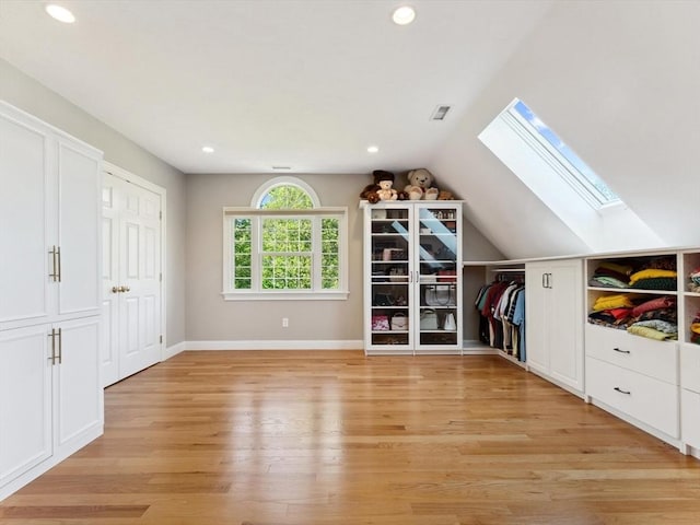 231 Gulf St, Shrewsbury, MA 01545 - bonus room featuring a skylight, light wood-type flooring, lofted ceiling, recessed lighting, and baseboards