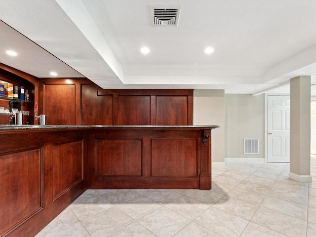231 Gulf St, Shrewsbury, MA 01545 - indoor bar featuring light tile patterned flooring, recessed lighting, a tray ceiling, and baseboards