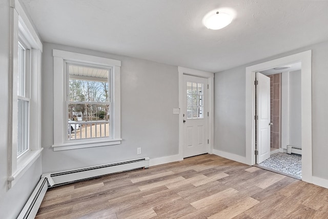 foyer featuring light hardwood / wood-style flooring and baseboard heating