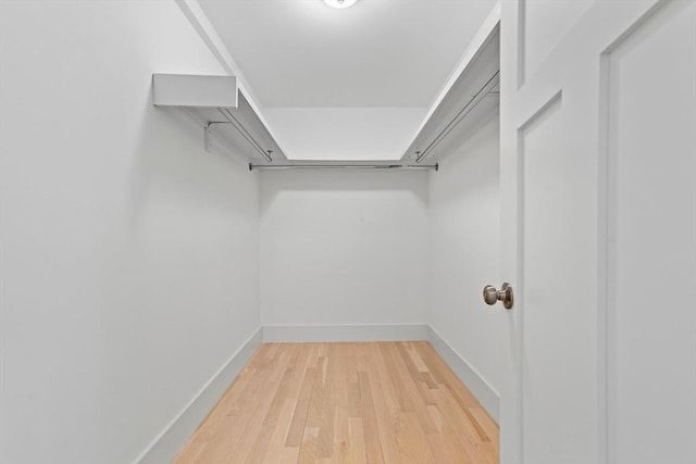 walk in closet with light wood-style floors