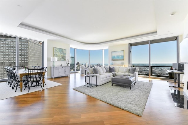 1 Dalton St Unit 5102, Boston, MA 02115 - living room with a wall of windows, a raised ceiling, plenty of natural light, and wood finished floors