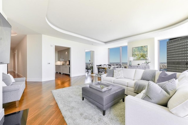 1 Dalton St Unit 5102, Boston, MA 02115 - living room with a tray ceiling and wood finished floors