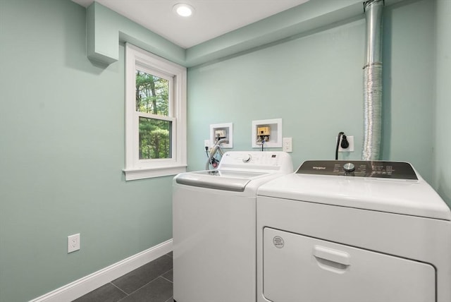 56 Arrowhead Rd, Weston, MA 02493 - washroom with separate washer and dryer, baseboards, dark tile patterned floors, and recessed lighting
