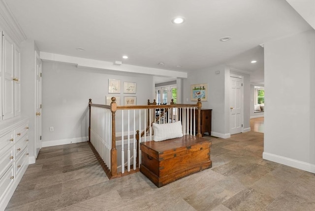 56 Arrowhead Rd, Weston, MA 02493 - hall with an upstairs landing, baseboards, and recessed lighting